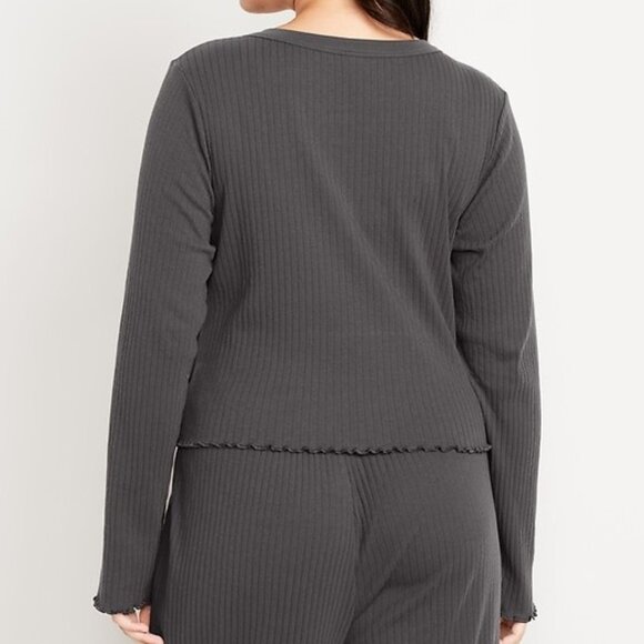 Old Navy Ribbed Knit Pajama Top Split V-neck Charcoal Gray Size Large NEW - Picture 2 of 6